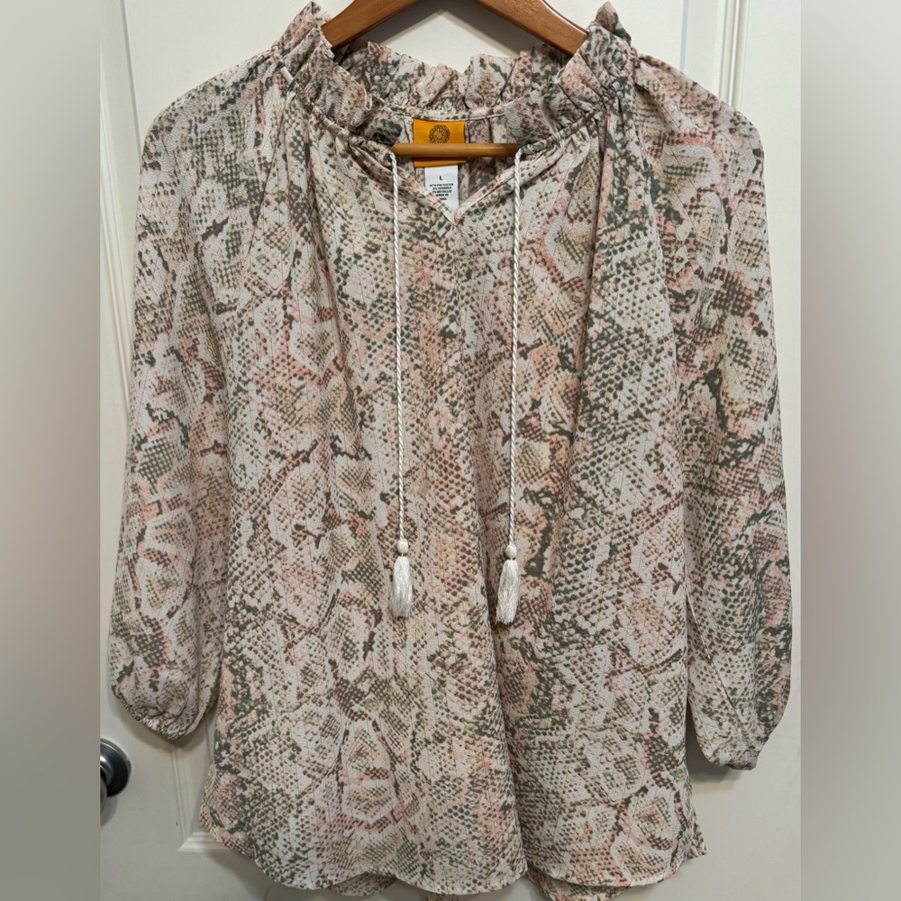 Ruby Rd. Multicolor Snake Print Blouse. Quarter L… - image 1